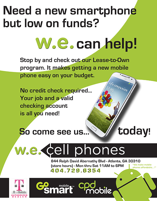 W.E. Cell Phones promo flyer